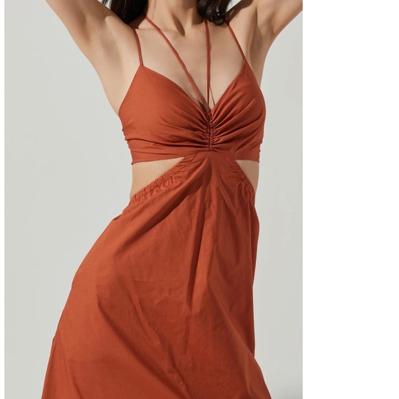 ASTR The Label Cutout Poplin Maxi Dress Brown Size Medium - Picture 1 of 10